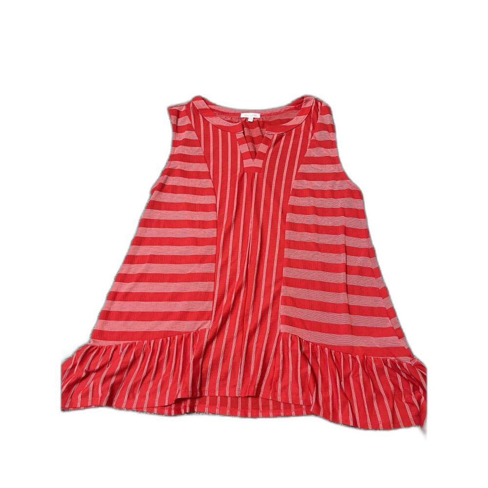 Ava James red striped peplum sleeveless tank top L